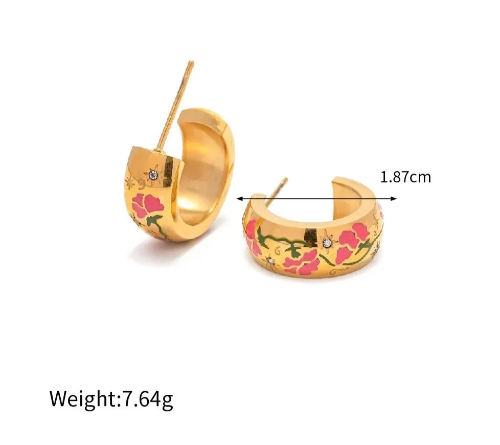 VAIGE Charming Floral Stainless Steel Earrings in Blue and White