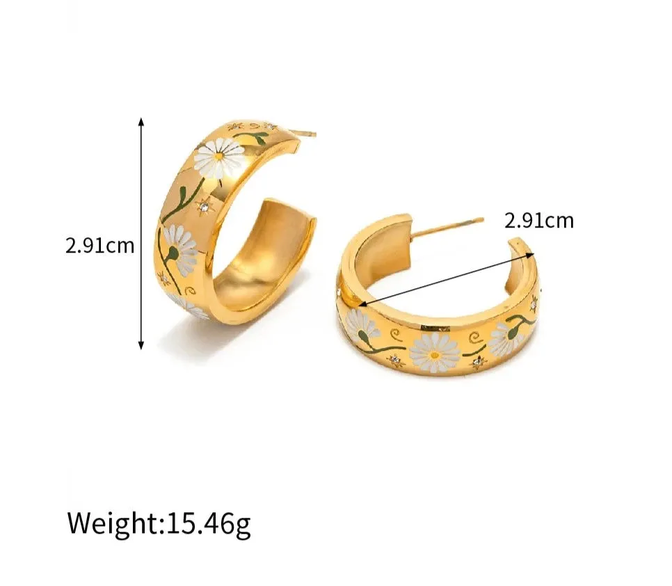 VAIGE Charming Floral Stainless Steel Earrings in Blue and White