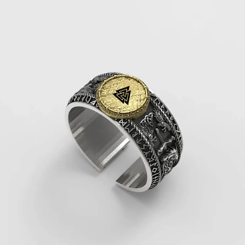 Viking Dragon Runes Sterling Silver Open Ring