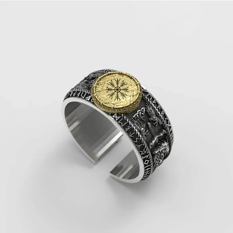 Viking Dragon Runes Sterling Silver Open Ring