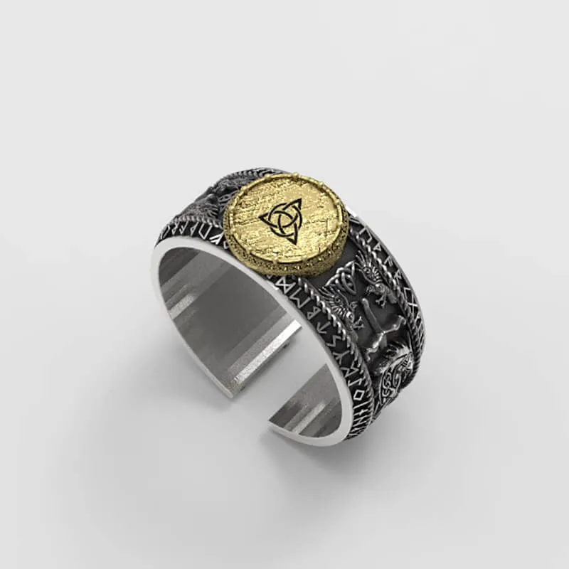 Viking Dragon Runes Sterling Silver Open Ring