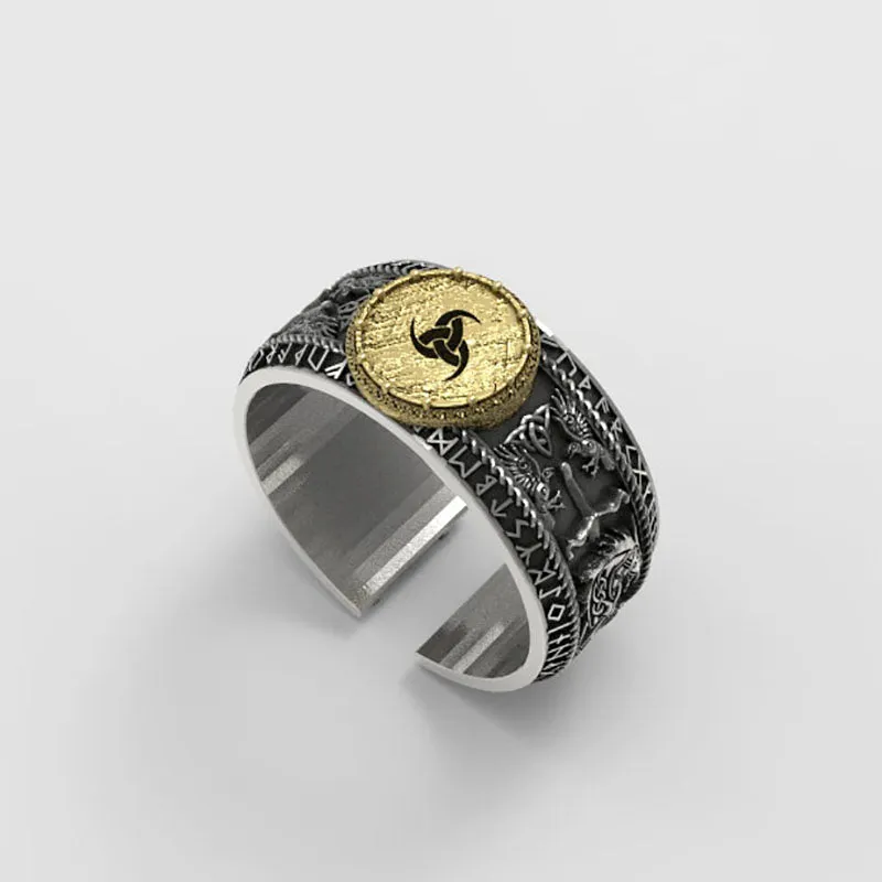 Viking Dragon Runes Sterling Silver Open Ring