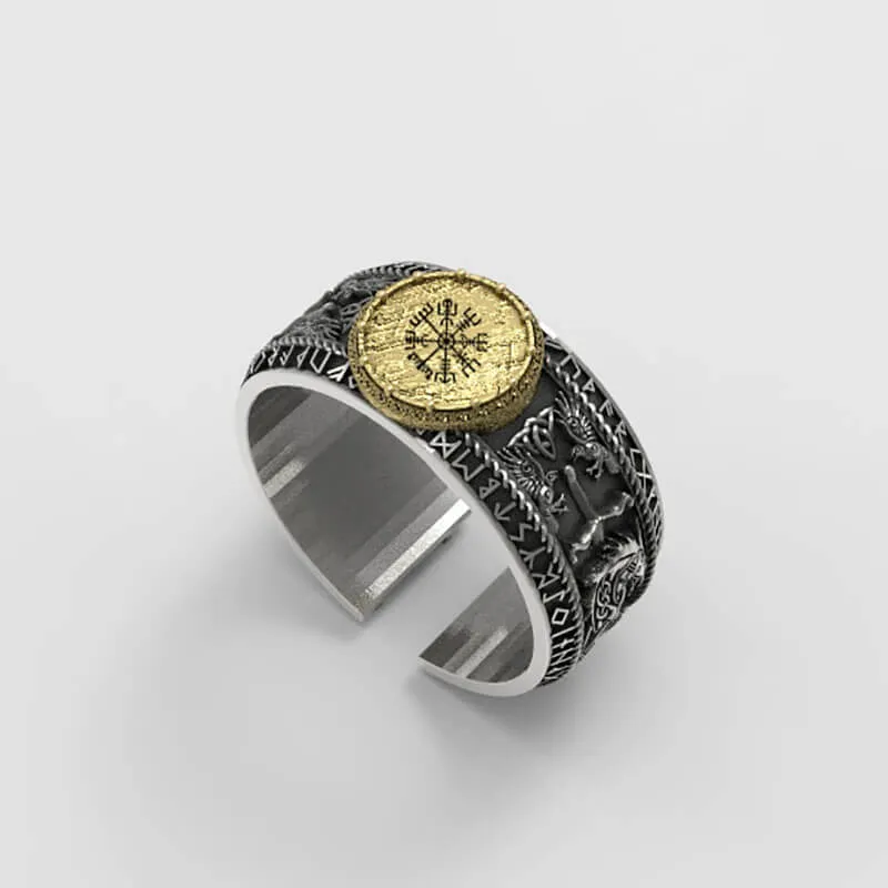 Viking Dragon Runes Sterling Silver Open Ring