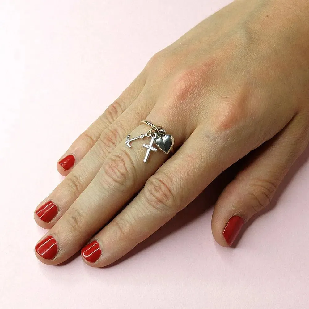 Vintage 1970s Heart, Anchor, Cross 9ct Gold Ring