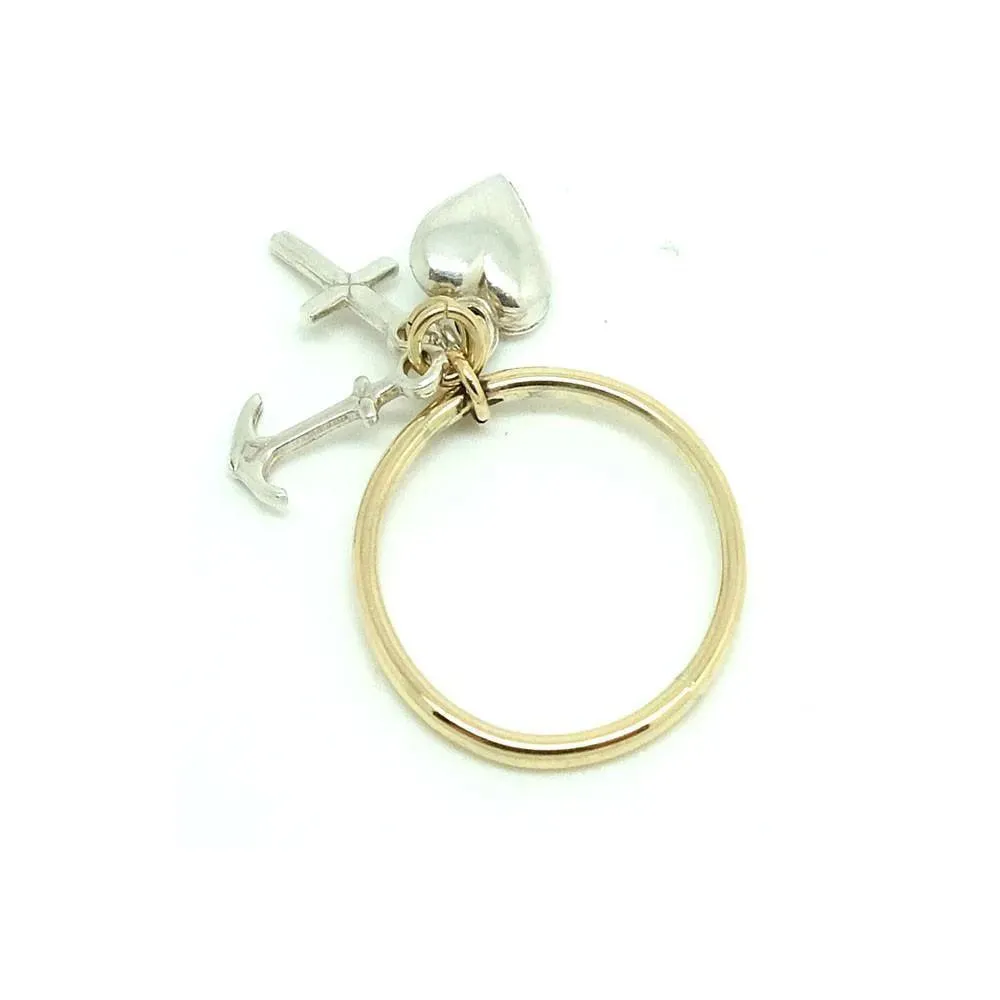 Vintage 1970s Heart, Anchor, Cross 9ct Gold Ring
