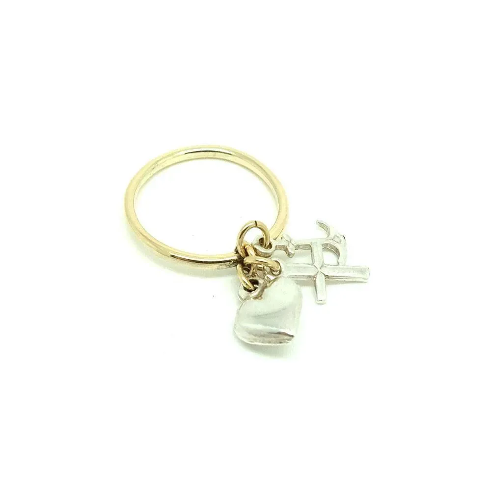 Vintage 1970s Heart, Anchor, Cross 9ct Gold Ring