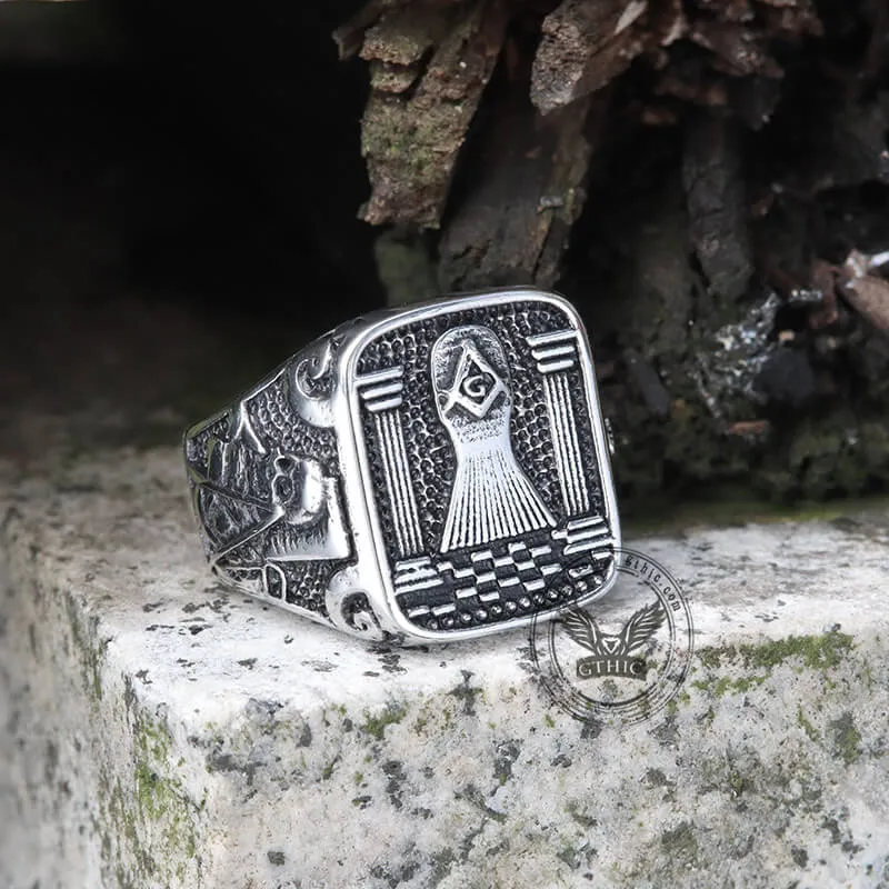 Vintage Masonic Stainless Steel Men's Ring