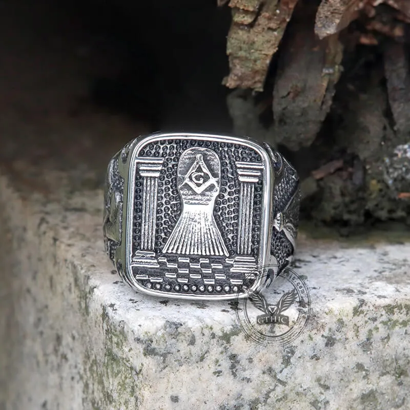 Vintage Masonic Stainless Steel Men's Ring