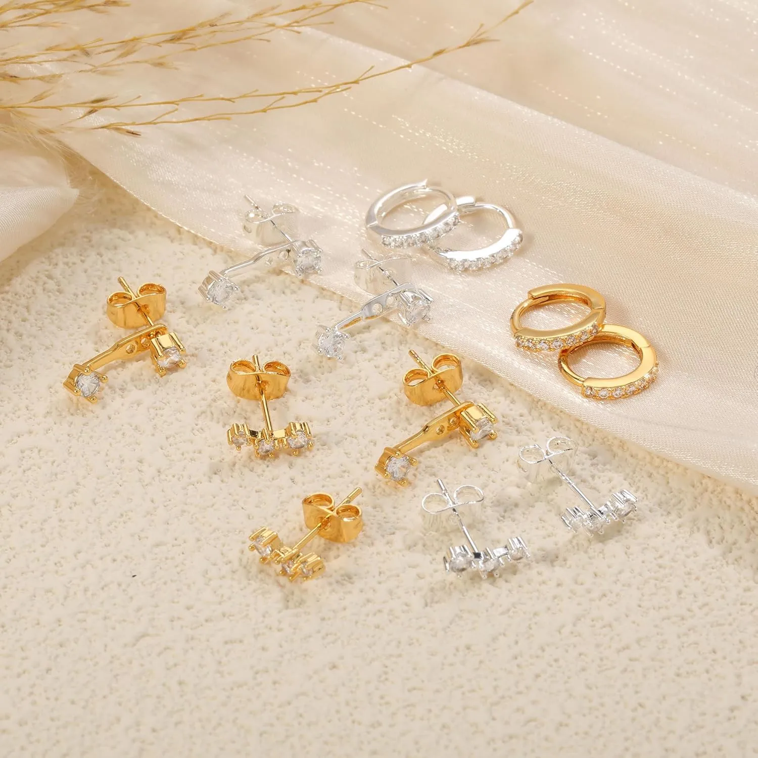 WFYOU Gold Hoop Earrings for Women Trendy 925 Sterling Silver Stud Earrings Set Hypoallergenic 14k Gold Earrings for Women Earring Stacks Dainty Huggie Small Hoop Cartilage Earrings for Women Jewelry
