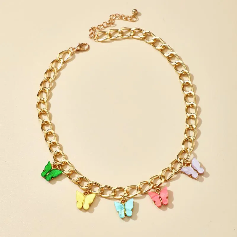 Wholesale colorful alloy thick chain butterfly necklace JDC-NE-C029