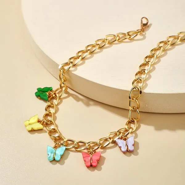 Wholesale colorful alloy thick chain butterfly necklace JDC-NE-C029