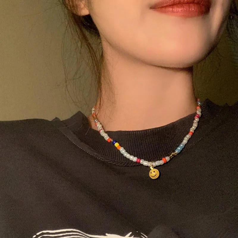 Wholesale Colorful Beaded Smiley Necklaces