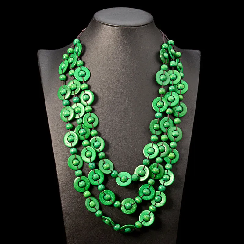 Wholesale Colorful Multilayer Wooden Necklaces
