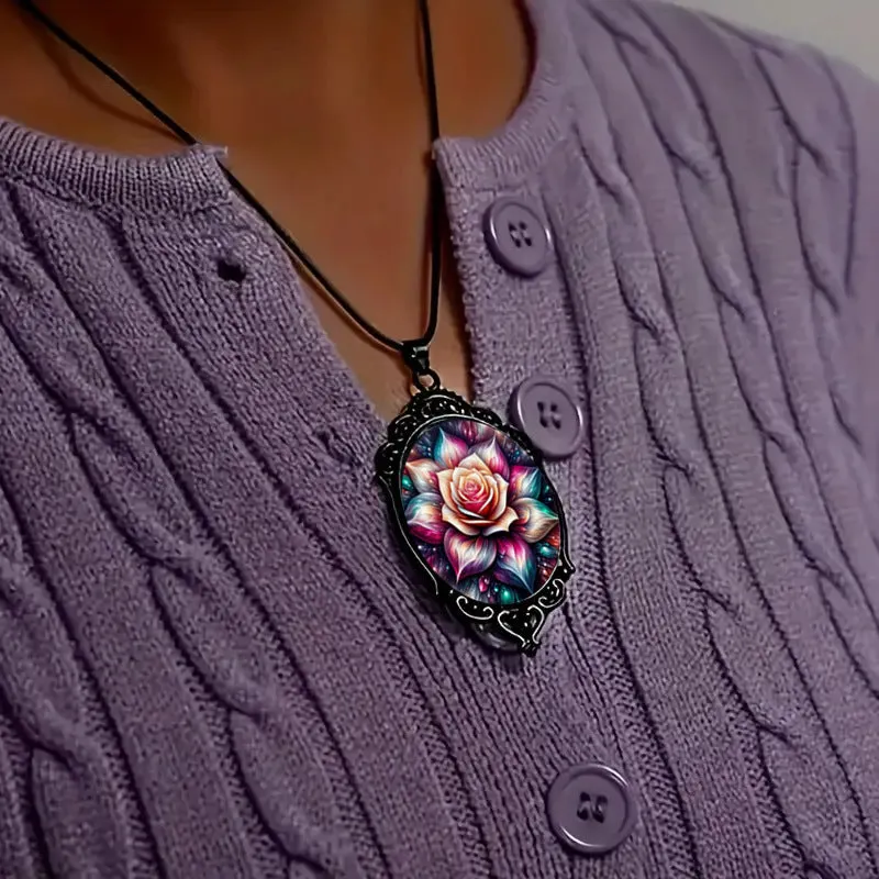 Wholesale Colorful Rose Pattern Luxury Black Border Necklaces