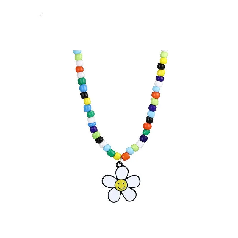 Wholesale Smiley Flowers Colorful Beaded Necklaces