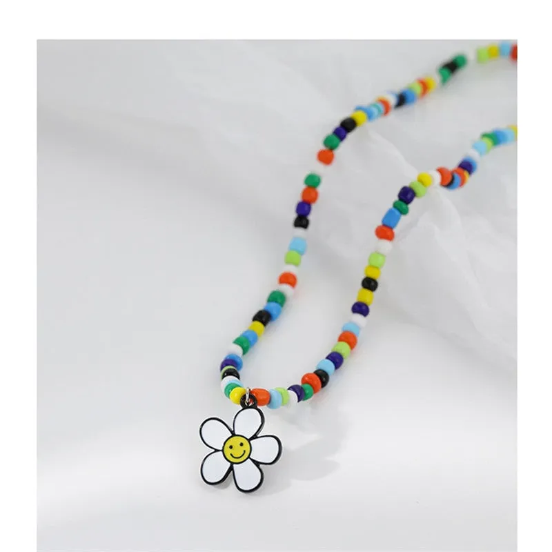 Wholesale Smiley Flowers Colorful Beaded Necklaces