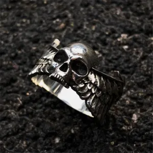 Winged Skull Sterling Silver Ring