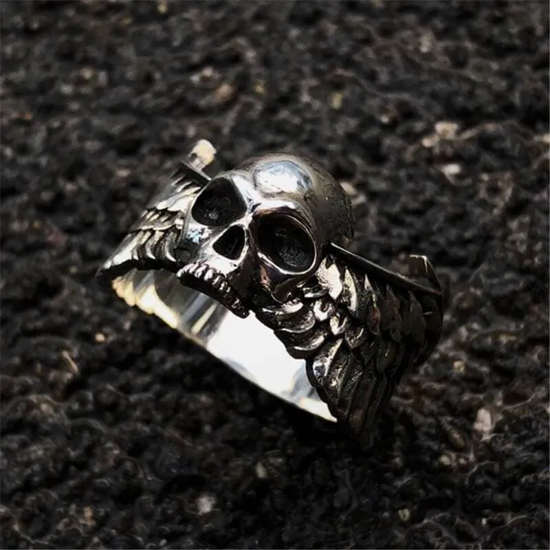 Winged Skull Sterling Silver Ring