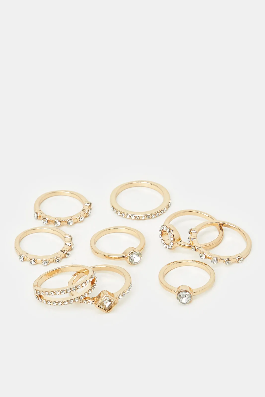 Women Gold Embellished Ring Set (9 Piece)
