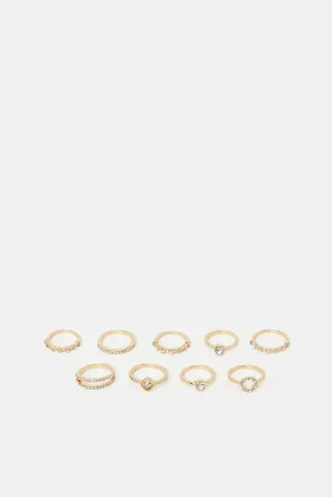 Women Gold Embellished Ring Set (9 Piece)