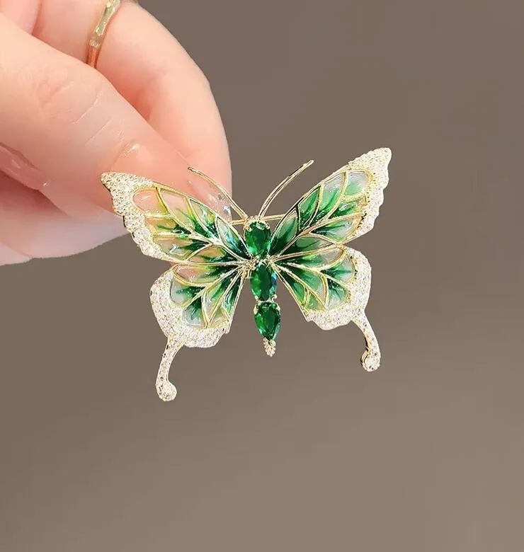 XSB093 - Green Butterfly Saree Brooch