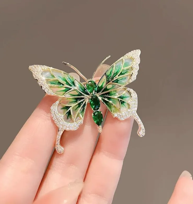 XSB093 - Green Butterfly Saree Brooch